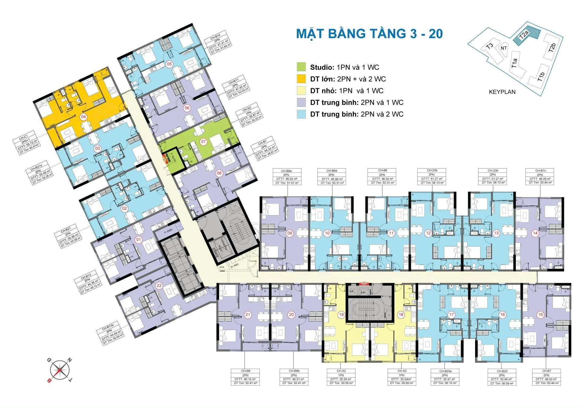 thiết kế mặt bằng tầng 3 block t2a dự án destino centro